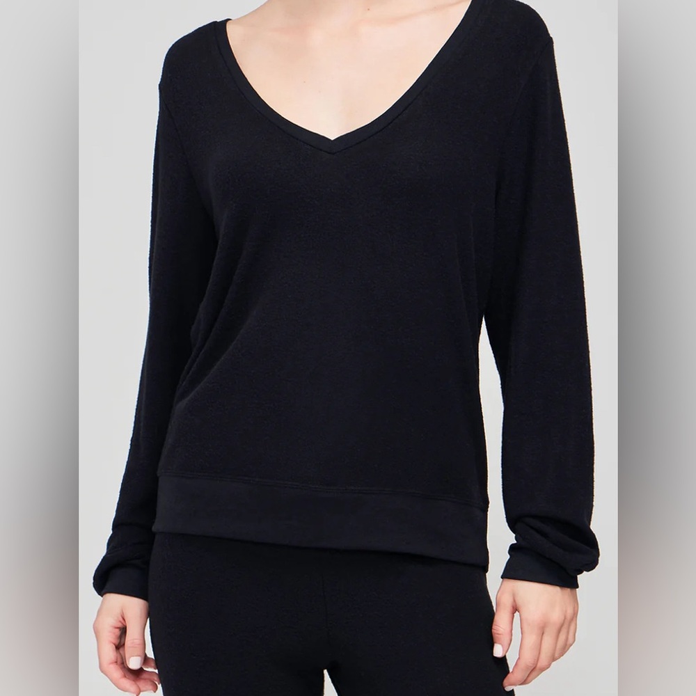 ⛄️ Wildfox Baggy Beach Jumper Deep V | Jet Black Poly Dye Large/L
